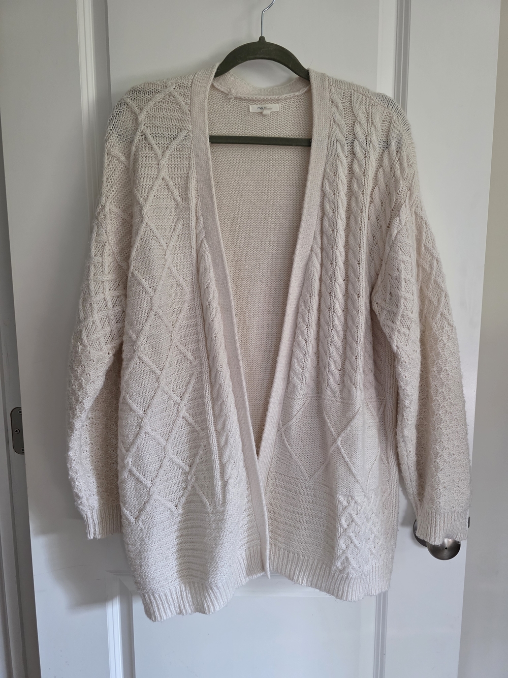 Open-Front Cable Knit Cardigan Sweater - Cream